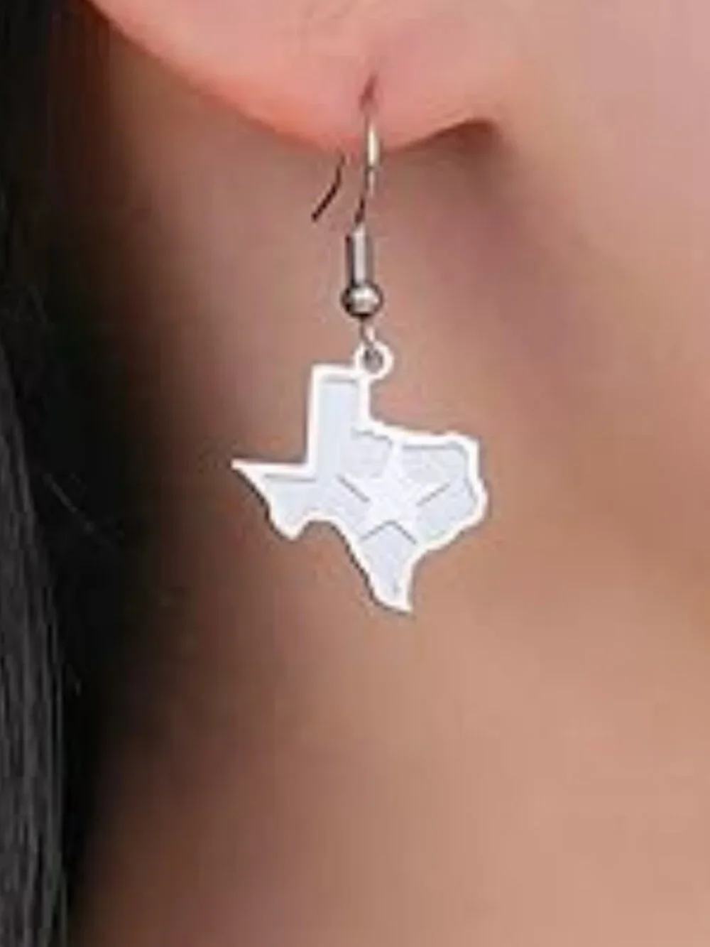 Silver Earrings the Shape of Texas‎ with Lone Star Dangle Statement